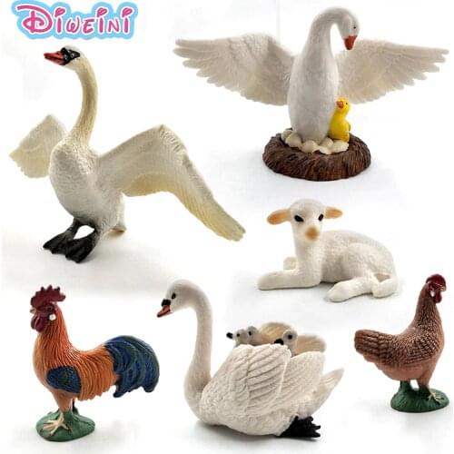 Artificial Little Lamb Swan Cock Rooster Chicken sheep Hen animal model figure plastic Decoration educational toy Gift For Kids