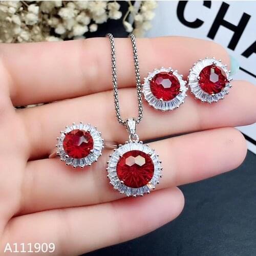 KJJEAXCMY boutique jewelry 925 sterling silver inlaid Natural Red Topaz Necklace Ring Earring Suit Support Detection Luxurious