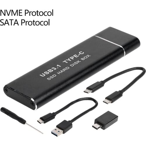 M2 SSD Case M.2 to USB Type C External Hard Drive SSD Enclosure For M.2 NVME PCIE NGFF SATA Protocol M/B Key SSD Disk Box
