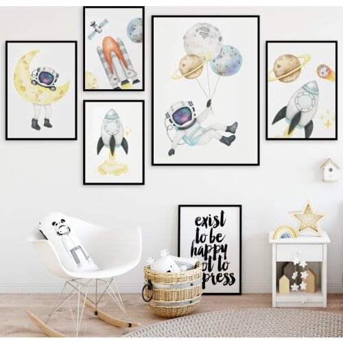 Astronaut Space Planet Rocket Spaceship Wall Art Canvas Painting Nordic Posters And Prints Wall Pictures For Boy Kids Room Decor