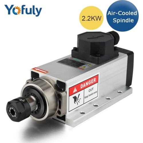 2.2kw 220V Air-cooled Square Spindle Motor ER20 Runout-off 0.01mm Ceramic Bearing Air Cooling Spindle For CNC Milling