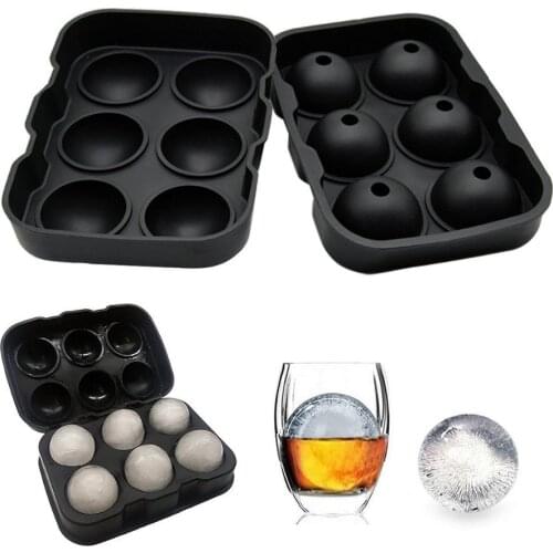 Ice Cube Tray Mold - Black Silicone Ice Ball Maker With 6 X 4.5cm Round Ice Ball Spheres for Whiskey