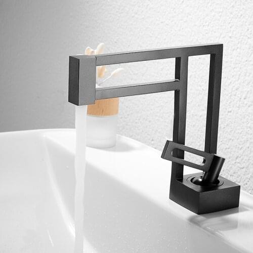 European Art Matte Black Bathroom Sink Faucet Hollow-carved Design Cold and Hot Basin Faucet Deck Mounted