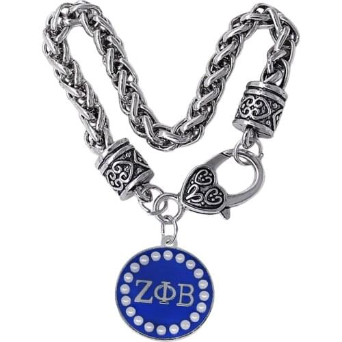 Fashion Blue Enamel Metal Greek Letter ZETA PHI BETA Pendant Bracelet FIT University society sorority boutique jewelry bangle
