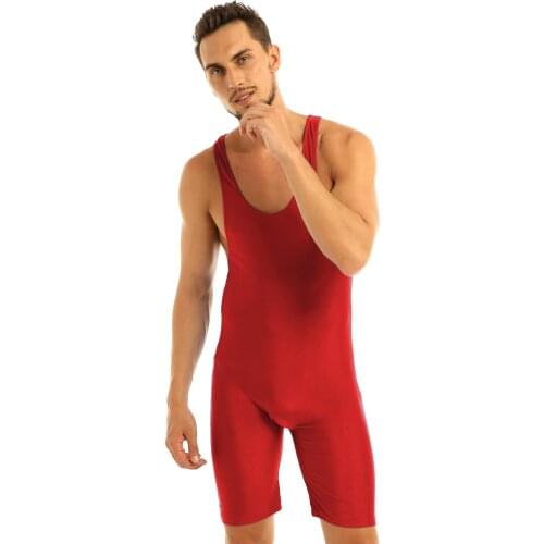 Men Sleeveless Stretchy Wrestling Singlet Ballet Gymnastics Leotard Sports Unitards Solid Bodysuit Jumpsuit Biketard Dancewear
