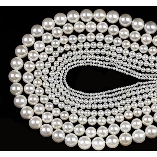 15'' 2/3/4/6/8mm White Shell Pearl Natural Beads Round Loose Spacer Beads For Jewelry Making DIY Bracelet Necklace Accessories