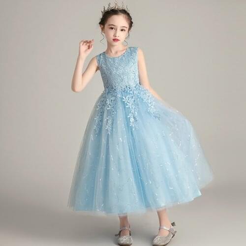 New flower girl Princess Birthday wedding party long Sequin dress girls feast party first party embroidery long dress