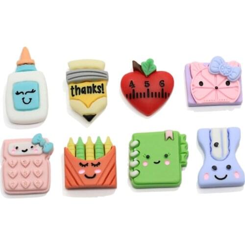 New Cute School Items Notebook Pencil Flatback Resin Cabochons Embellishments Diy Scrapbooking Hair Bow Accessories