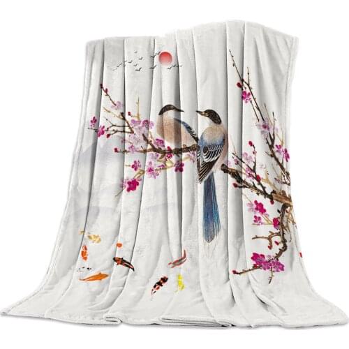 Plum Blossom Magpie Carp Throw Blanket Warm Microfiber Blanket Bedroom Sofa Supplies Blankets for Beds
