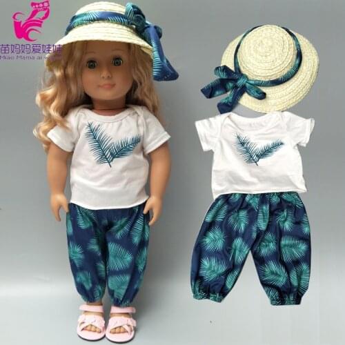 Baby Doll clothes Hawaiian Beach Shirt PantsStraw hat for 18 inch american doll holiday clothes t-shirt pants set