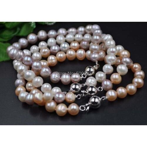 Wholesale 4 strands 7-8mm real freshwater pearl bracelets free shipping