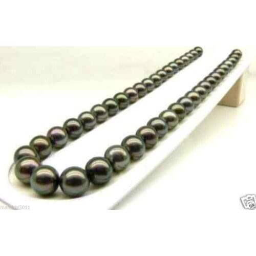 AAA+ 11-12 MM Natural BLACK Tahitian Cultured PEARL NECKLACE 18"