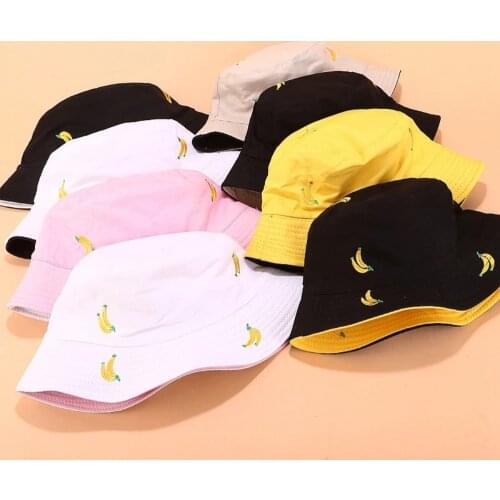 Banana Double-Sided Embroidery Bucket Hats For Women Men 2021 Fashion Boy Girls Summer Panama Caps Sun Black Fishermans Hat