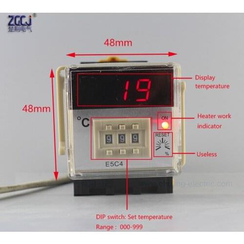 35mm DIN type 220V relay output temperature controller E5C4 with K thermocouple 0-400 degree Digital thermostat in stock