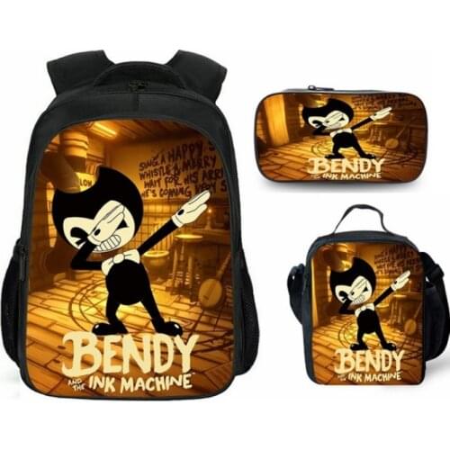 Cartoon Bendy School Bag 3pcs Sets 16inch Bookbags for Kids Cute Children Primary Mochila Travel Backpack