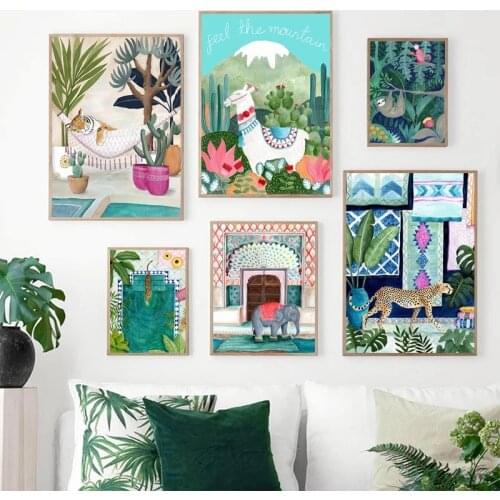 Cheetah Llama Leopard Jungle Nordic Canvas Painting Posters and Prints Animal Wall Art Wall Pictures for Living Room Home Decor