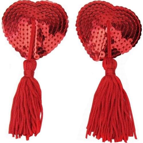 Sexy Self Adhesive Sequin Tassel Cover Heart Shape Bra Nipple Cover Pasties Breast Petals