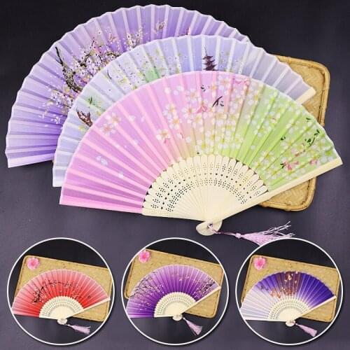 Silk Fan Chinese Japanese Style Folding Fan Home Decoration Ornaments Pattern Art Craft Gift Wedding Dance Hand Fan