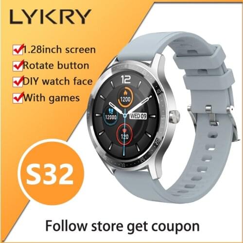 LYKRY S32 Sports Smart Watch Men Women 1.28inch Screen IP67 Waterproof Heart Rate Fitness Watches PK S20 For xiaomi Android ios