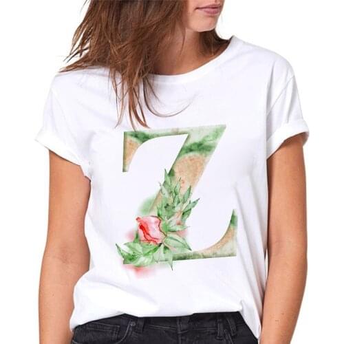 Women T-shirt Harajuku 26 Alphabet Flowers Z Print Women Tshirts Summer Casual Female Tees Casual Fashion tshirt femme