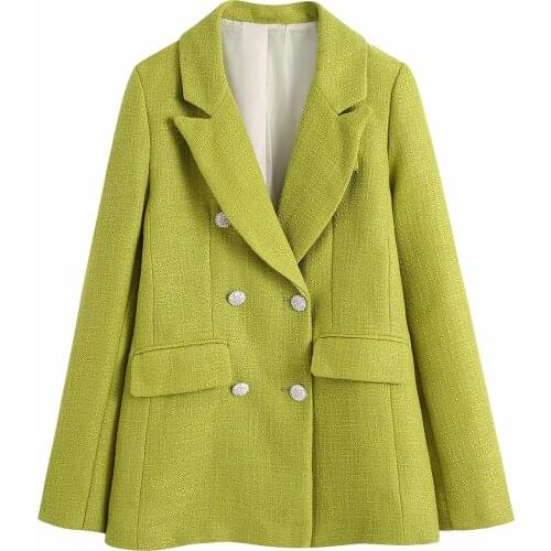 Autumn women small fragrant wind casual coat Double Breasted lapel Suits jacket Long Sleeve Textured Outerwear tweed Blazer 2021