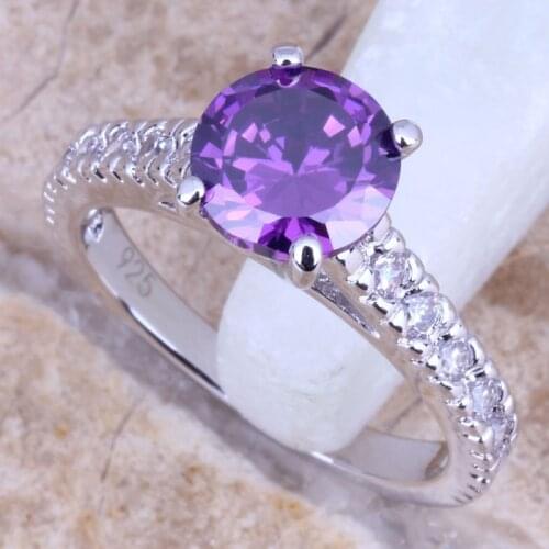 Outstanding Purple Cubic Zirconia White CZ Silver Plated Womens Jewelry Ring Size 5.5 / 6 / 7 / 8 / 9 R0692