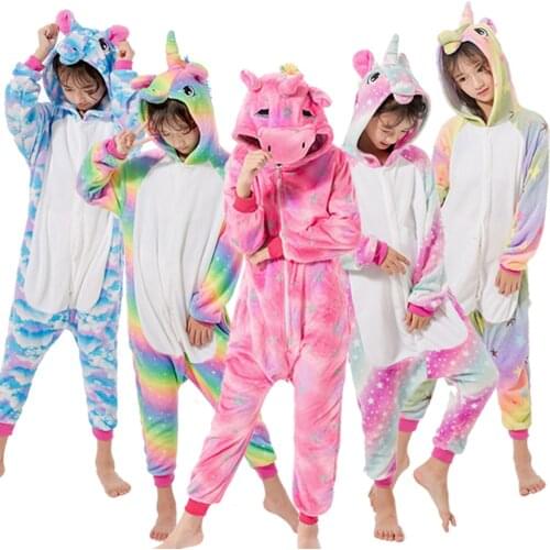 Kigurumi Winter Warm Boys Kigurumi Animal Cartoon Sleepwear Pyjamas Kids Unicorn Girls Pijamas Teenage Boys Pyjamas