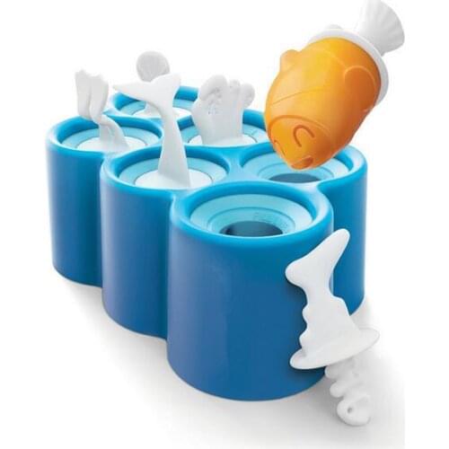 1PC Creative Summer 6 Ugly Fish-shaped Ice Cream Mold Silicone Sticks Ice Mold Cover DIY Cartoon Popsicle Molds Holder Dropship