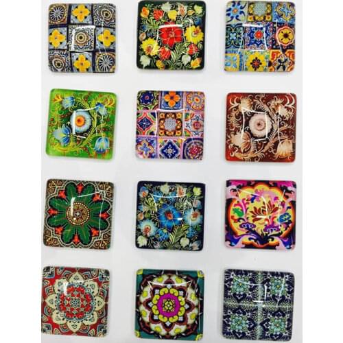 20mm Random Mixed Retro Flowers Square Glass Cabochon Flatback Photo Base DIY Jewelry Making accessory by pair 10pcs K02951