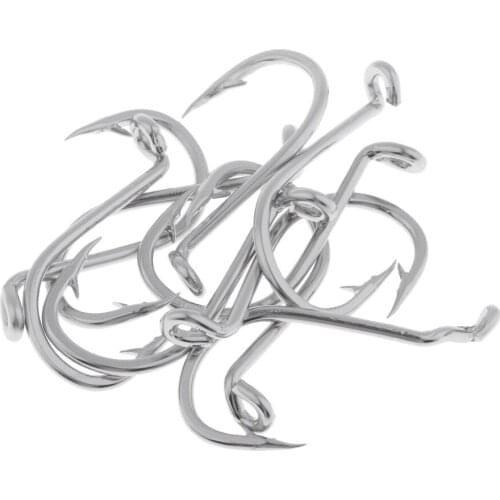 10Pcs Stainless Steel Fishing Hooks Wide Gape Barbed Hooks Baits Holder Tool