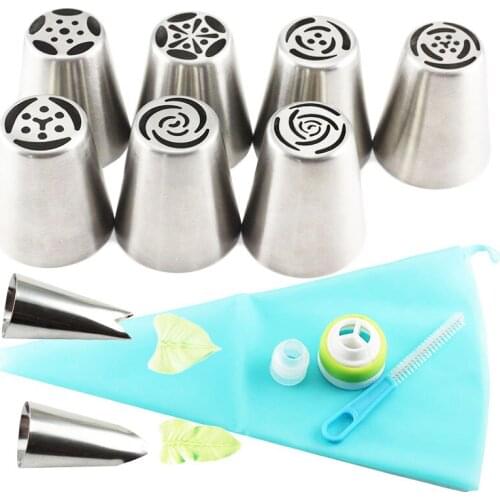 13Pcs Pastry Nozzles Coupler Icing Piping Pastry Tips Sets Stainless Steel Rose Russian Nozzles Cupcake Cake Decorating