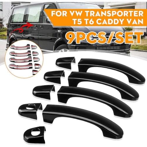 6 7 8 9 PCS Set Car Gloss Black White Door Handle Covers For VW Transpoter T5 T6 Caddy Van 2003-2015 Car Accessories Stickers