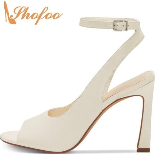 White Black Peep Toe Ankle Strap Stilettos Sandals Woman High Thin Heels Large Size 11 16 Ladies Office Shoes Mature Fashion