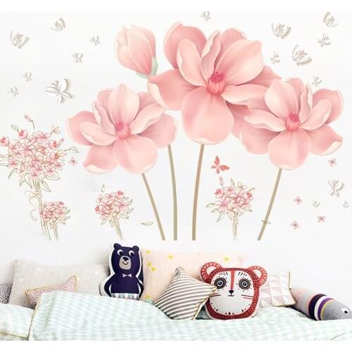 Large 3D Flowers Wall Stickers Room Decoration Living Room Bathroom Bedroom Headboard Sticker Butterflies Wall Decor Wallpaper