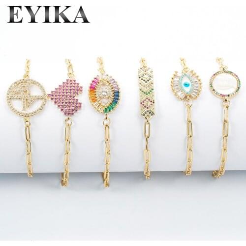 EYIKA Bohemian Vintage style Bracelet with Cable chain heart bangle Multicolor zircon pulseira mujer Engagement Party Jewelry