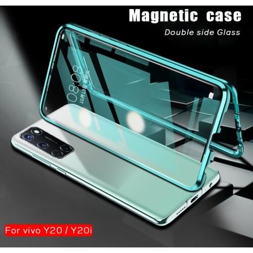 360° protection Double side Tempered Glass Magnetic Metal Case for vivo Y20 y20i y20 i y 20i 2020 Explosion proof Back Cover