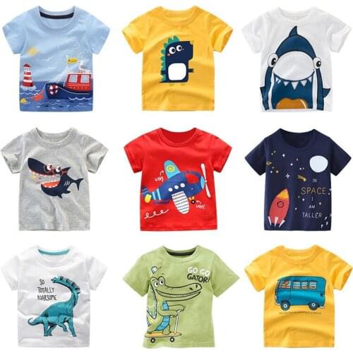 Kids Summer T-Shirt Cartoon Animals Shark Dinosaur Print Toddler Boys Cotton Tee Tops T-Shirts