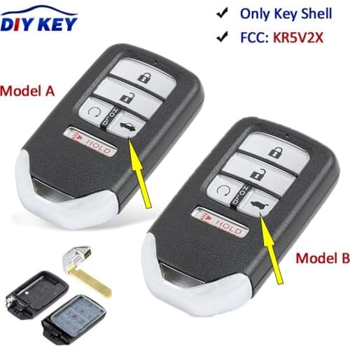 DIYKEY for Honda Civic Pilot 2016 2017 2018 2019 2020 4 Button Remote Car Key Shell Case Fob With Insert Uncut Blade KR5V2X