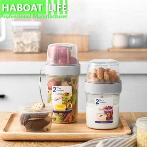 Double Layer Multi-purpose Fresh-keeping Box Food Grade Plastic Fruit Salad Bento Box Portable Sealed Can HB1178 G