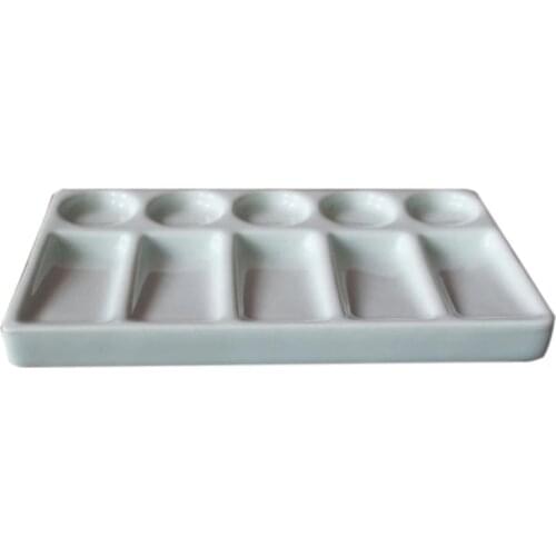 Ceramic Artist Paint Palette 10-Hole Rectangle for Watercolor Gouache