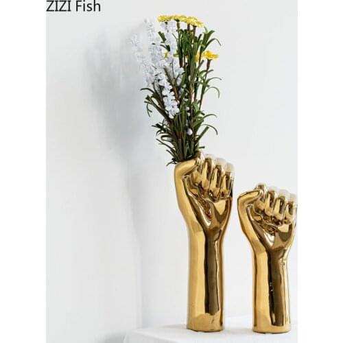 Golden Arm Ceramic Vase Porcelain Statue Flower Pots Decorative Ornaments Living Room Decoration Flowers Vases Nordic Home Decor