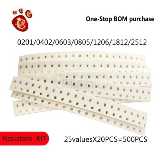 Resistor Kit 25values*20PCS=500PCS 5% 0201/0402/0603/0805/1206/1812/2512 0R-39R/43R-560R/620R-12K/15K-220K/240K-9.1M Sample Kit