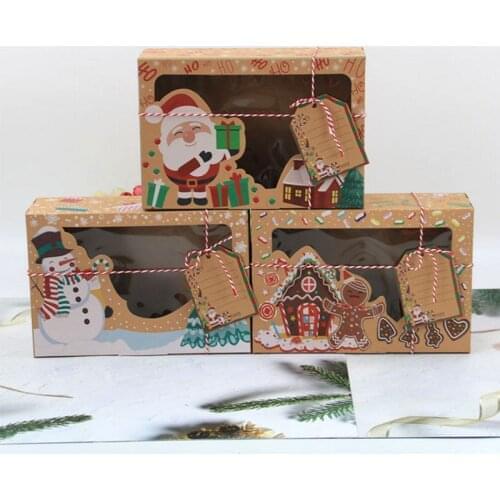 12pcs Christmas Cookie Box Kraft Paper Candy Gift Boxes Bags Food Packaging Box Christmas Party Kids Gift New Year Navidad 2020
