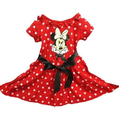 Kids Dresses Girls 2019 New Fashion Minnie Wave point Cotton Shirt Short Summer T-shirt Vest Big For Maotou Beach Party Dress