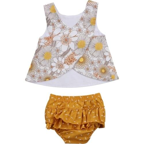 Baby Girl Suit!!Flower Infant Baby Girls Outfits Clothes Floral Print Vest Tops +Tutu Shorts 2pcs Set Size 0-18M