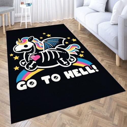 Go to hell unicorn Carpet for Living Room 3D Anime Cartoon Rug Gamer Teen Room Bedside Lounge Rug Kids Children Floor Mats