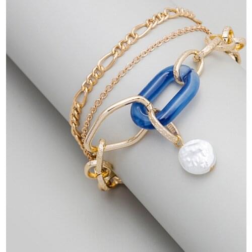 Fashion Retro Multi Layer Chain Imitation Pearl Bracelet For Women Girls Geometric Pendant Bangles Jewelry Party Gifts