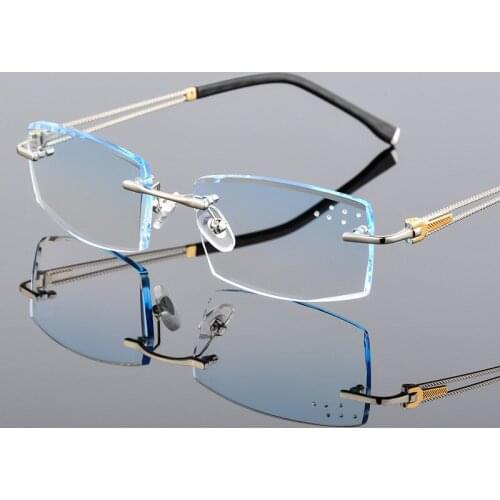 0~+/-4.50 1.61Custom Finished Prescription Glasses Mens Rimless Eyewear Frame Ultralight Titanium Finished Optics Gradient Lens