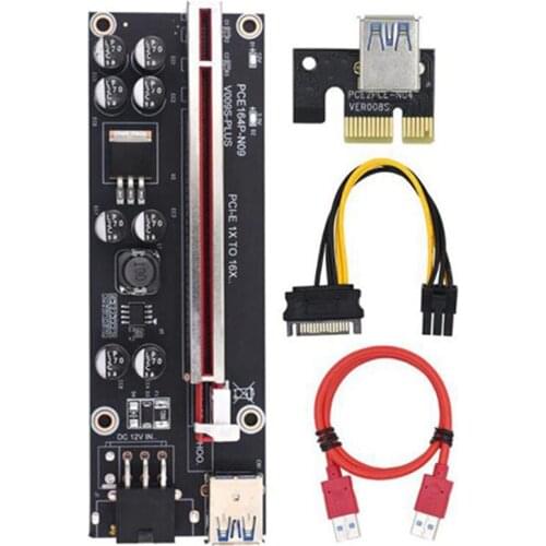 009S Plus PCI-E Riser Card PCI Express 1X to 16X USB 3.0 Cable SATA to 6Pin Connector for Graphics Video Card Mining