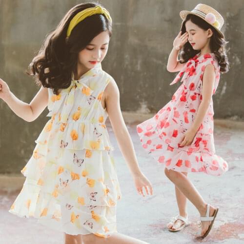 Baby Girls Bohemian Dress 2020 Summer New Girl Princess Dress Mesh Sleeveless Beach Dress Pink and Yellow Dress 3-12 Year
